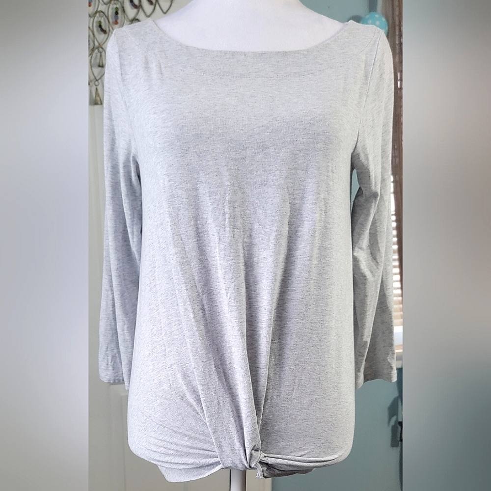 Lilly Pulitzer Maci Twist Front Top Women's S Grey 3/4 Sleeve Pima Cotton Stretc